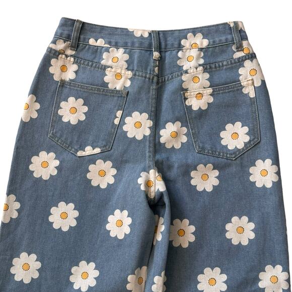 Daisy Printed Wide Leg Jeans Size‎ Medium Hippie Boho Flowers High Rise - Picture 4 of 9